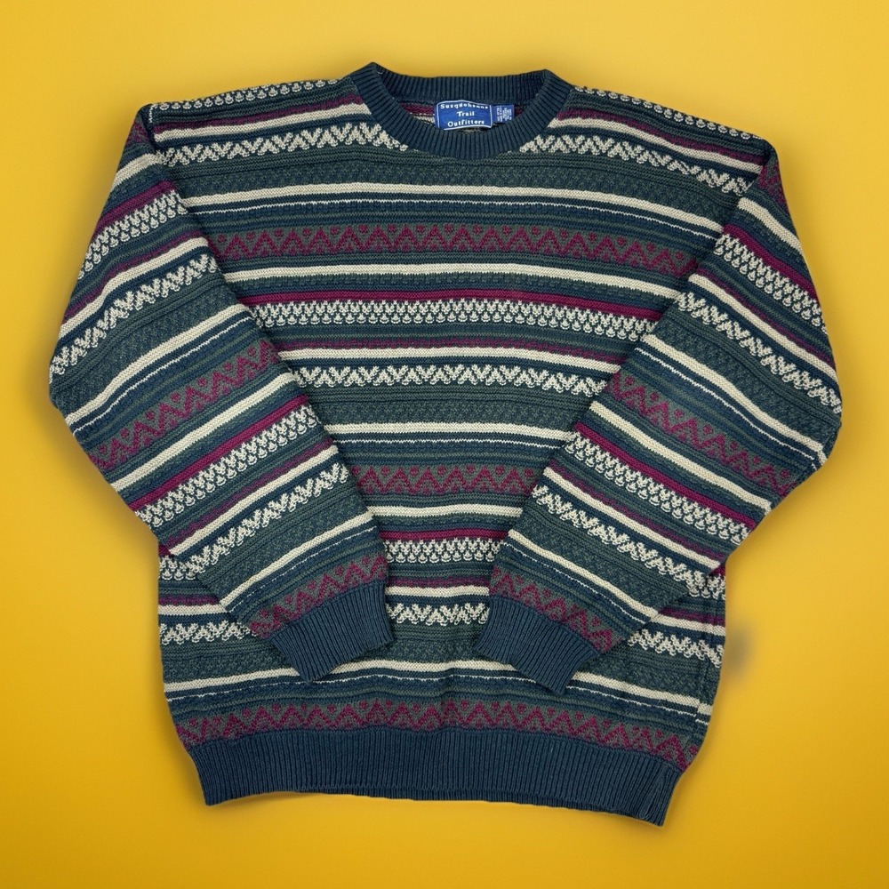VTG Susquehanna Trail Outfitters Sweater Men L Fair Isle‎ Y2K Fisherman Knit USA